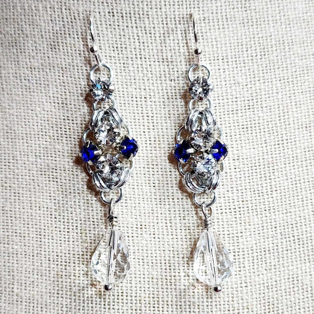 Hand Crafted "Pair of Queens" Crystal & Cobalt with Teardrop Earrings